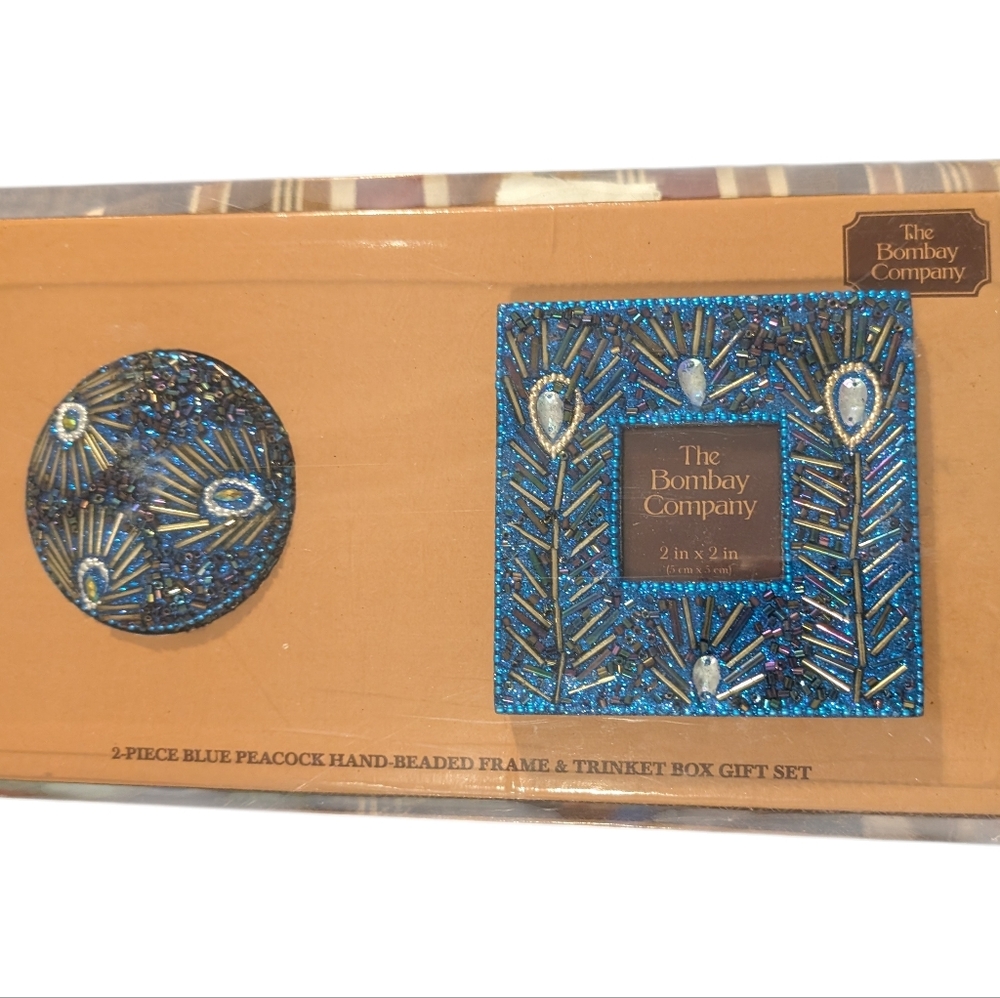 The Bombay Company‎ Y2K Blue Peacock Frame & Trinket Box Set NIP